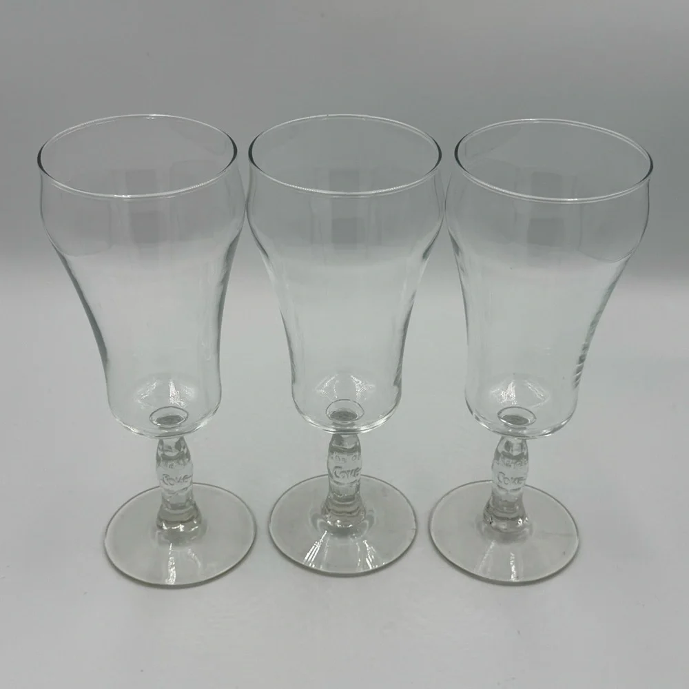 3 Clear “Coke” Pedestal Glasses Unique